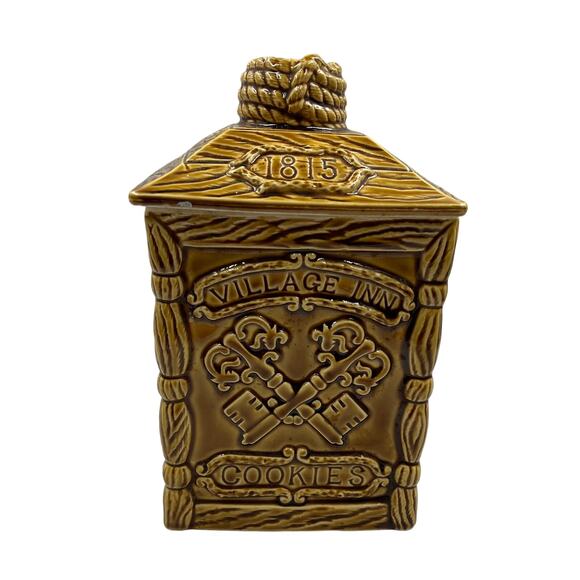 Vintage Village Inn Ceramic Faux Wood Cookie Jar 1762 Ship Building Nautical - Picture 1 of 13